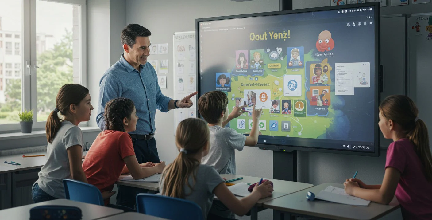 Enseignant interagissant avec l'écran tactile EDZ